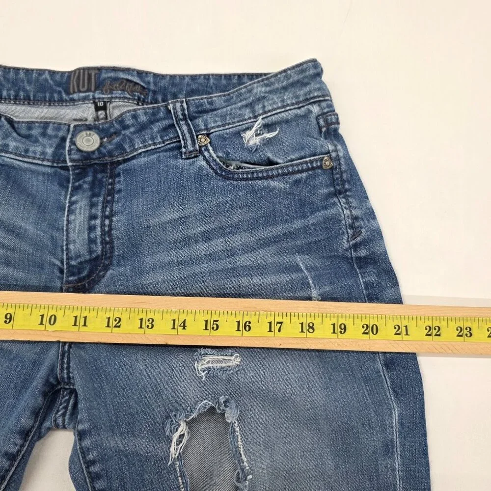 KUT from the Kloth Womens 10 Blue Skinny Jeans Distressed Stretch Mid Rise Denim